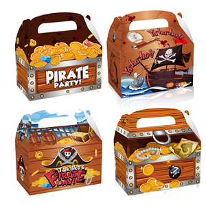 กล่องของขวัญรูปทรงสี่เหลี่ยมจัตุรัสลายโจรสลัด 12 ชิ้น ยี่ห้อ Huancai ทำจากกระดาษคราฟท์รีไซเคิล เหมาะสำหรับใส่ขนม ของขวัญ เค้ก ของว่าง สำหรับเด็ก - Product Image 1