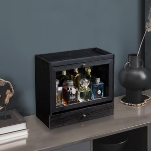 Wooden Desktop Cosmetic Storage Cabinet With Drawers 3 Layers Black <b>Makeup</b> Organizer For Perfume And Beauty Products - Product Image 2
