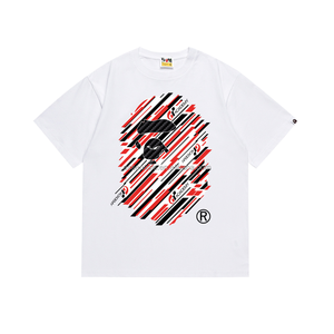 เสื้อยืดผู้ชาย A Bathing Ape ผ้าฝ้าย 100% ทรงปกติ ดีไซน์แฟชั่น สีขาว แดง ดำ พิมพ์ลาย สไตล์สตรีทแวร์ - Product Image 1