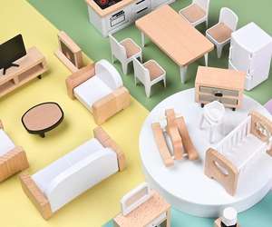 Ensemble de meubles miniatures en bois colorés, jeu de simulation, accessoire de maison de poupée, jouet éducatif pour enfants - Product Image 4