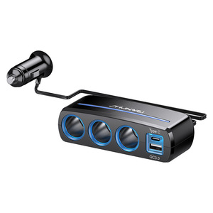 Cargador rápido para coche, adaptador de carga rápida 3 en 1 QC, compatible con teléfonos móviles y encendedores de cigarrillos para coche. - Product Image 2