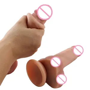 Gerilebilir çift yoğunluklu Dildos ile Foreskin yapay penis emme kupası sürgülü yapay penis yapay penis ile hareketli cilt silikon horoz