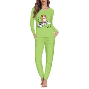 Hersteller Hochwertige Nachtwäsche Custom Cute Animals Pattern Damen Pyjamas Zweiteiliges Set Geeignet für den Frühling Herbst