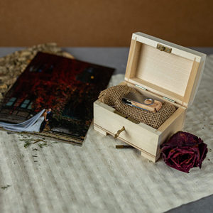 Nhỏ bằng gỗ hộp đồ trang sức có thể khóa hộp lưu trữ với khóa & Key trong không Sơn & chưa hoàn thành lưu niệm đính kho báu hộp gỗ - Product Image 3