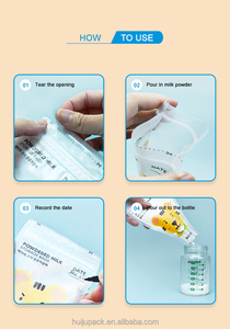 Sachets de stockage de <span class=keywords><strong>lait</strong></span> en poudre portables pré-stérilisés en PET/PE, sans BPA, avec bec verseur manuel jetable pour voyage et préparation pour bébé - Product Image 3