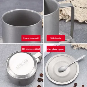Juego de Tazas de Café de Acero Inoxidable con Aislamiento de Doble Pared con Platillo y Cuchara para Espresso, Latte, Capuchino, Té con Leche - Product Image 4