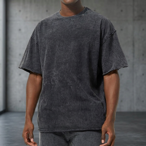 T-shirts tendance vintage délavés imprimés à bords bruts, sur mesure, 100 % coton, pour hommes, délavage à l'acide, écologiques, coupe épaules tombantes - Product Image 3