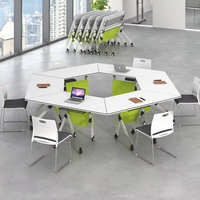 Mesa de Conferencia Redonda Plegable de Bambú con Combinación de Sillas, Multifuncional, Móvil, Enlazable, para 2 Personas, para Aula o Grupo