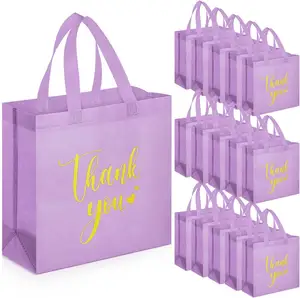 Custom Holographic Wedding Party Favor Gift Bag Glossy Reusable Iridescent Non Woven Purple Bags With Handles For Women