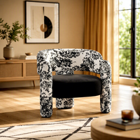 Fauteuil lounge incurvé en tissu design avec assise noire, chaise d'appoint contemporaine pour hall d'hôtel, café, club et réception