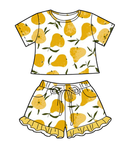 Set all'ingrosso di Top a maniche corte e pantaloncini arruffati per bambini con stampa personalizzata per ragazze <span class=keywords><strong>abbigliamento</strong></span> di bambù alla moda <span class=keywords><strong>estivo</strong></span> comodo - Product Image 3