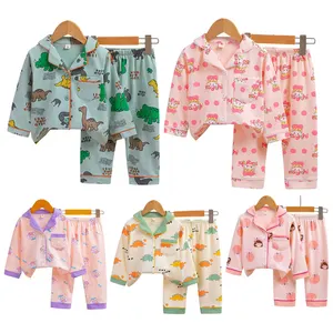 Wholesale of high-quality long sleeved cotton sleepwear dinosaur pattern sets for kids pajama set pajamas kids