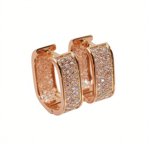 Orecchini a Cerchio E2397 in Oro Rosa con Cristalli e Strass, Design Geometrico di Lusso per Uso Quotidiano Femminile - Product Image 1
