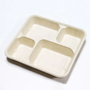 Nampan makanan rumah sakit sekolah 4 kompartemen piring Biodegradable tebu Bagasse sekali pakai untuk makan siang dan makan malam - Product Image 1
