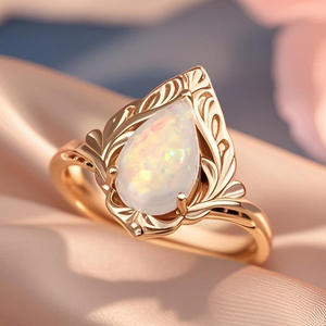 Anillo de Ópalo para Mujer A010, Forma de Pera, Piedra Preciosa Natural, Diseño de Alas, Engaste de Garras, Anillos de Compromiso de Moda - Product Image 2