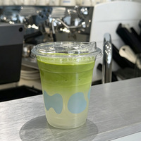 Gobelet en plastique transparent PET jetable de 98 mm de diamètre avec couvercles à bec verseur, logo imprimé personnalisé, pour boisson froide au matcha, 12 oz, 14 oz, 16 oz