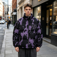 Blouson matelassé personnalisé à col montant pour homme, imprimé intégral graffiti, coupe oversize, zippé, style streetwear, manteau d'hiver rembourré