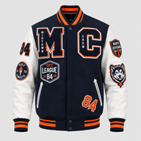 Veste universitaire personnalisée pour homme, avec lettres en chenille appliquées, manches contrastées, fermeture à boutons-pression, style streetwear, logo, veste de baseball pour homme