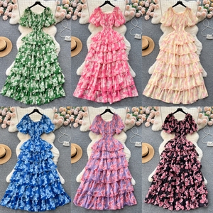 J7379 Vestido de Verano con Estampado Floral Vintage, Vestido Romántico para Mujer con Mangas Abullonadas, Cintura Ajustada, Vestido Largo Elegante para Mujer - Product Image 2