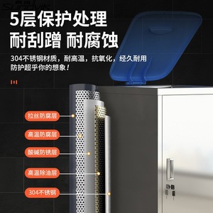Hongming Stainless Steel Hospital Waste <b>Cabinet</b> 304 Dual Compartment Foot Pedal <b>Lockable</b> Medical <b>Storage</b> Unit - Product Image 4