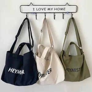 Wholesale Eco Friendly Custom Large Crossbody Cotton Canvas Tote Bag with Single Shoulder
