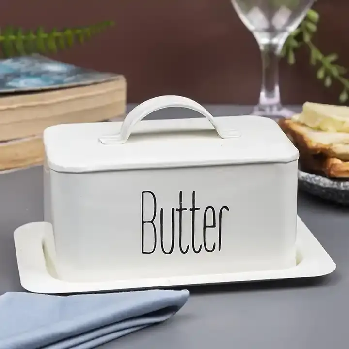 Creatieve Witte Ijzeren Boter Schotel Voor Thuis Keukenservies Container Keeper Boter Kaasdoos Voedsel Opslag Bedekt