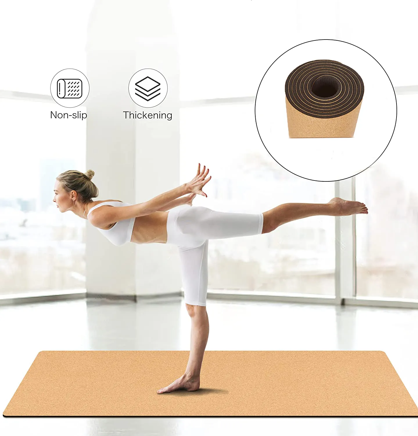 LEECORK fabrika fiyat çevre dostu Kork Yogamatte özel Logo spor Yoga paspaslar dayanıklı mantar Tpe/doğal kauçuk Mat