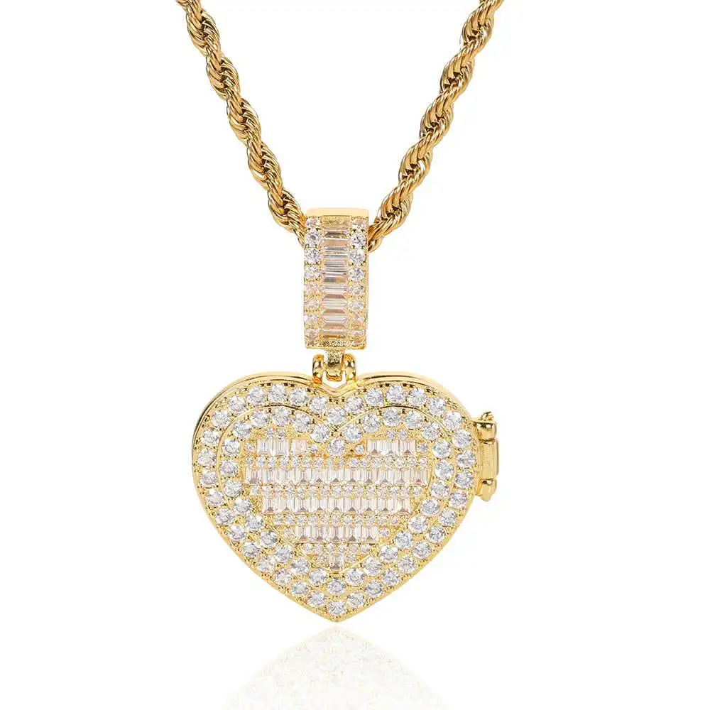DUYIZHAO Hip Hop Jewelry Custom Brass Pendant Heart Photo Pendant Fashion with 24 Inch Twist Rope Chain Brass Pendant Wholesale