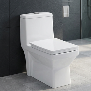WC monobloc en céramique blanc brillant avec siphon P, chasse d'eau siphonique, siège UF, fixation au sol, ensemble toilette et chaise - Product Image 2