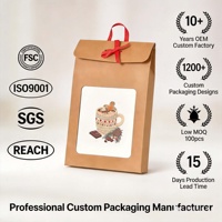 Sac cadeau de luxe personnalisé en papier kraft avec fenêtre, ruban rouge et nœud papillon pour biscuits faits main, pâtisserie USA