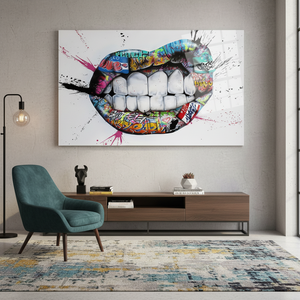 Impresión en Lienzo de Labios con Graffiti: Decoración Vibrante de Arte Pop Urbano, ARTE EN VIDRIO TEMPLADO - Product Image 3