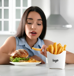 Boîte à emporter pour ailes <span class=keywords><strong>de</strong></span> <span class=keywords><strong>poulet</strong></span> frites, logo personnalisé, écologique, en vrac - Petite boîte blanche jetable pour frites, emballage pour restauration rapide - Product Image 3