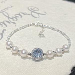 Nuevo Artículo 2025, Joyería Simple Azul, Pulsera de Plata S925 con Perla de Agua Dulce para Mujer, Plata Rota Azul Marino, Regalo de Tesoro - Product Image 1