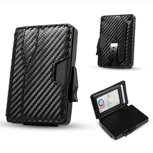 Casekey Carbon Fiber PU Leather Bifold Minimalist Smart <b>Wallet</b> RFID Blocking Pop up Aluminum <b>Card</b> <b>Holder</b> <b>Wallet</b> with ID Window - Product Image 1