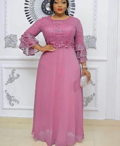 <span class=keywords><strong>Robe</strong></span> de tempérament <span class=keywords><strong>en</strong></span> mousseline de soie pour femmes africaines, européennes et américaines, surdimensionnée, <span class=keywords><strong>en</strong></span> <span class=keywords><strong>dentelle</strong></span> et industrie lourde - Product Image 2