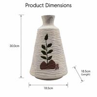 Vase en papier mâché fait main, base crème, motif feuille or, texture ondulée, décoration écologique pour étagère