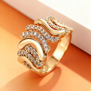 A125 Women's Cocktail <b>Ring</b> Gold <b>Crystal</b> Rhinestone Round Brilliant Cut Channel Setting Party Jewelry Fine <b>Rings</b> - Product Image 3