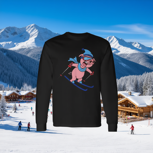 T-shirt à manches longues avec motif Pig Go Skiing pour les vacances d'hiver - Product Image 3