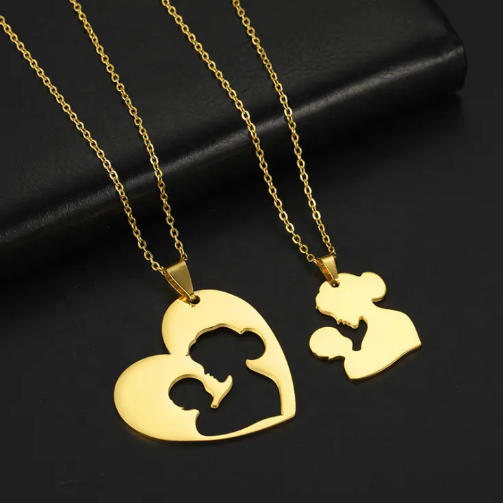 Stainless Steel Pregnant Heart Hollow Stitching MoM Kids and child baby Pendant Necklace Jewelry for Mother's Day Gift