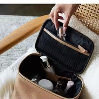 Étui cosmétique de grande capacité Étui cosmétique en cuir véritable pour voyage
