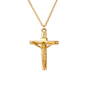 Collar religioso de acero inoxidable para hombre, cadena de eslabones torcidos de oro PVD de 18K, collar impermeable con amuleto de crucifijo de Jesús, colgante de Cruz - Product Image 5