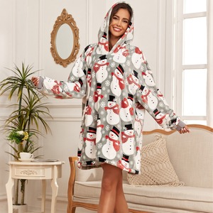 Christmas Present Gift Flannel Wholesale Long Lined Fleece Warmer Wearable <b>Oversized</b> Soft Print Sweatshirt <b>Hoodie</b> <b>Blankets</b> - Product Image 2