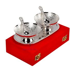 Ensemble de bols à motif floral en aluminium plaqué argent indien fait à la main pour la décoration de la cuisine à la maison et les fêtes de mariage cadeau de retour - Product Image 4