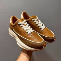 Baskets rétro en cuir véritable marron uni pour hommes, à lacets, avec doublure en mesh et semelle extérieure en Phylon, semelle épaisse, décontractées, printemps-automne