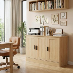 Buffet en bois moderne avec poignées noires, <span class=keywords><strong>3</strong></span> <span class=keywords><strong>portes</strong></span>, étagères réglables - Durable, gain de place, console TV pour cuisine et salon - Product Image 2