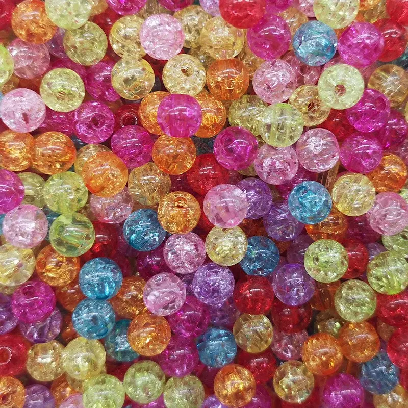 Loose Beads 8MM 100Pcs Mix Colors Gumball Acrylic Colored Hole AB Crack Beads Colorful Chunky For Necklace Jewelry