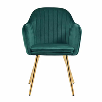 Lot de 2 chaises de salle à manger vertes Chaise de petit-déjeuner en velours Pieds en métal Fauteuil coussin