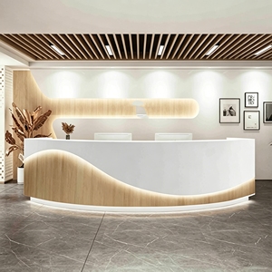 CR140 Wood Modern Mdf Curved Reception Desk with Wave Design Illuminated Base for Cozy Salon Studio Public Leisure Areas - Product Image 1