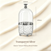 Support à pinceaux de maquillage texture glacier avec couvercle anti-poussière en forme d'ours, organiseur de cosmétiques de bureau multi-compartiments