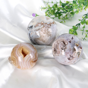 Wholesales Natural Healing <b>Crystal</b> Sphere Hand Polished Geode Agate Flower Agate Sphere Druzy - Product Image 5